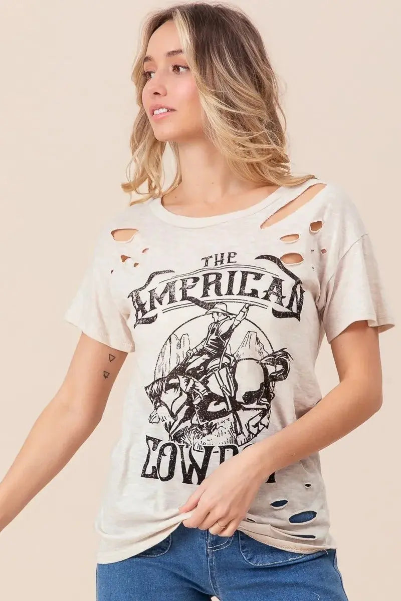 BiBi Cotton Slub Laser Top American Cow Boy Graphic - Love Salve